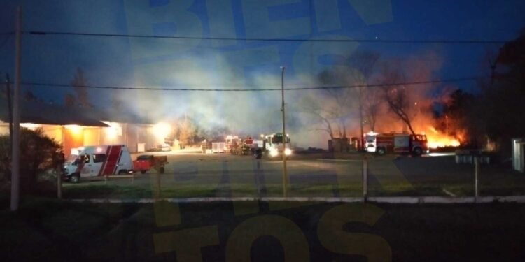 Bomberos combatieron un incendio de pastizales y maderas en el predio de Agrupación Giro