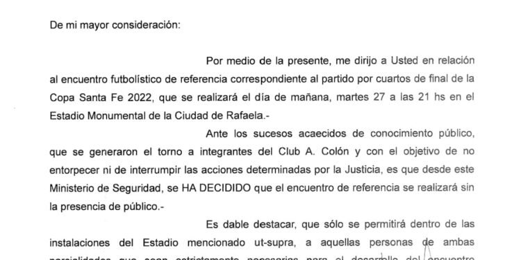 Confirmado: Atlético y Colón jugarán sin público