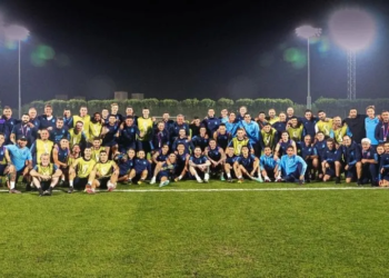 «Todos juntos», la foto del último entrenamiento en Doha