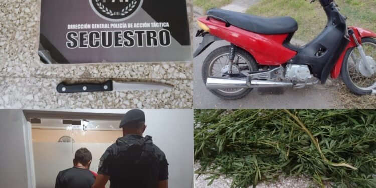 Secuestro de marihuana, un cuchillo y una moto