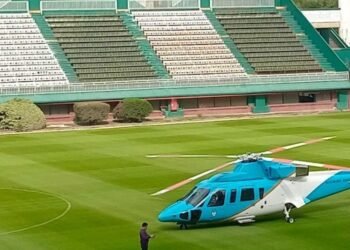 Para ir a una entrevista Helicóptero presidencial en la cancha de Ferro y una nueva polémica; ¿lo usó Alberto Fernández?