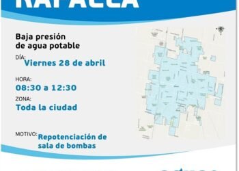 ASSA anticipa que el viernes habrá disminución de presión de agua en Rafaela