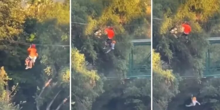 mpresionante Un nene cayó al vacío al romperse el arnés de la tirolesa en México