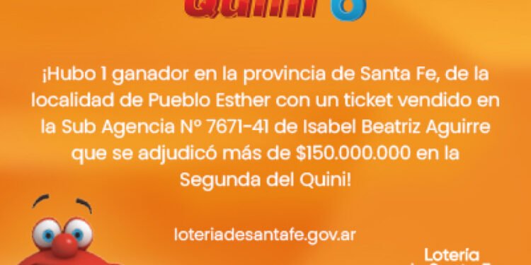 ¡UNA SUB AGENCIA DE PUEBLO ESTHER VENDIÓ UN PREMIO DE MÁS DE $150 MILLONES EN EL QUINI 6!