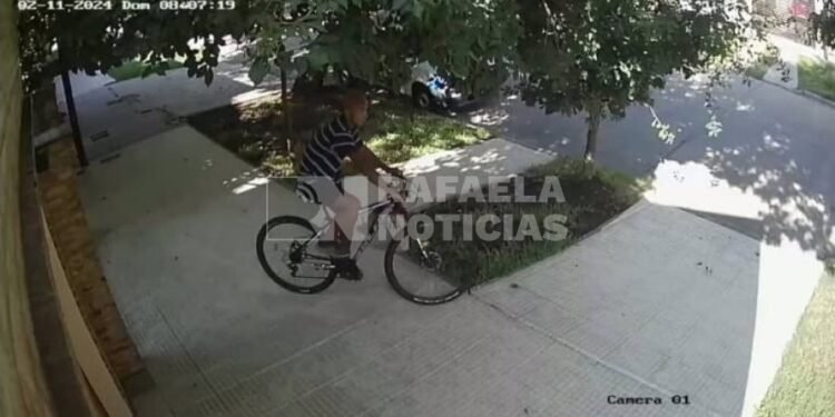 Ladrón filmado: abrió una cochera para robar una bicicleta