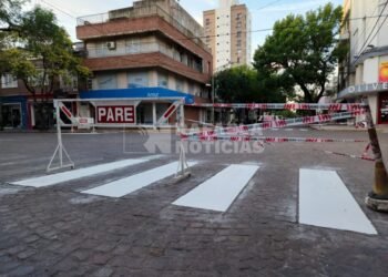 ¡Precaución!: pintan sendas peatonales en calles del centro