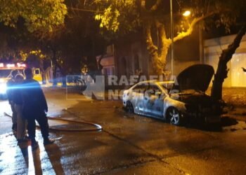 Barrio Alberdi: un automóvil fue devorado por las llamas