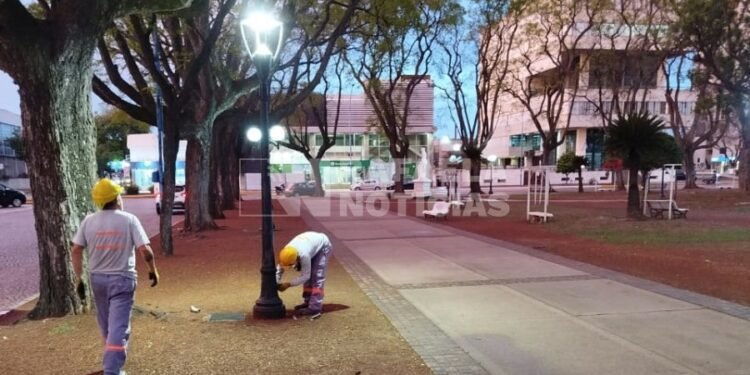 Plaza 25 de mayo: comenzó el recambio de luminarias