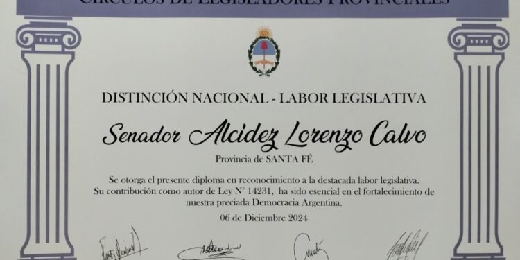 Reconocimiento nacional por el trabajo legislativo del senador Alcides Calvo