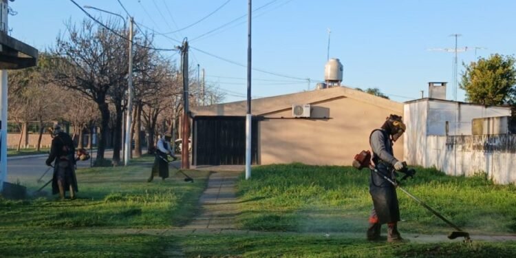 Luego de las intensas lluvias, realizan tareas de desmalezado en Rafaela