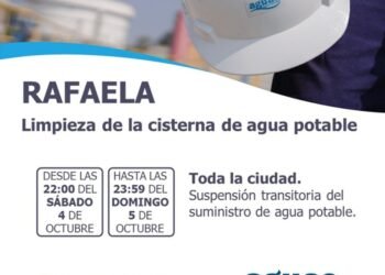 Este fin de semana habrá corte de agua en Rafaela por limpieza de la cisterna principal