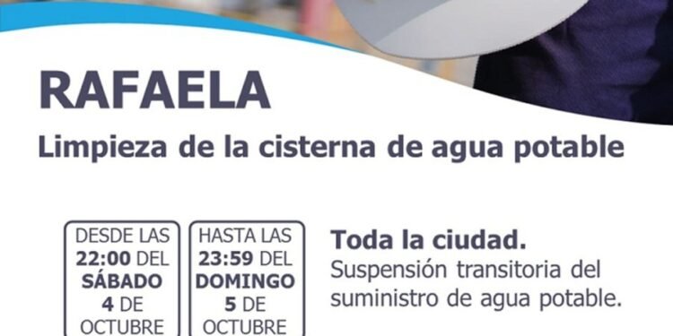 Este fin de semana habrá corte de agua en Rafaela por limpieza de la cisterna principal