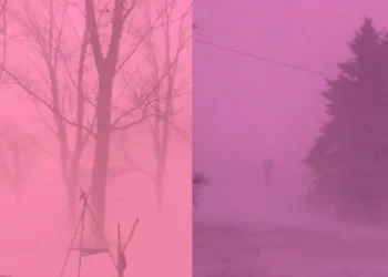 Extraño fenómeno Tormenta invernal en Estados Unidos: el cielo se tiñó de rosa y dejó una postal inusual en Iowa