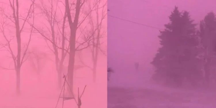 Extraño fenómeno Tormenta invernal en Estados Unidos: el cielo se tiñó de rosa y dejó una postal inusual en Iowa