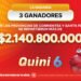 ¡Tres apostador se repartieron más de $2.140.800.000 en el Quini 6!