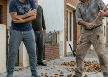 Buenos vecinos: salió a barrer las hojas y terminó fracturándole el brazo con un palo de piso