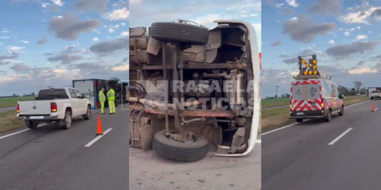 Volcó un camión cargado con carne en la Autovía 34 antes del ingreso a Susana