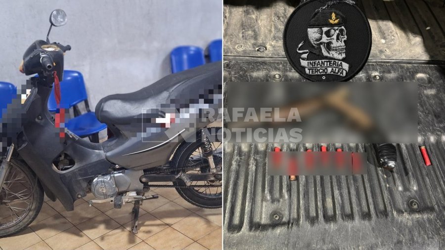 Escopeta, cartuchos y moto secuestrada.