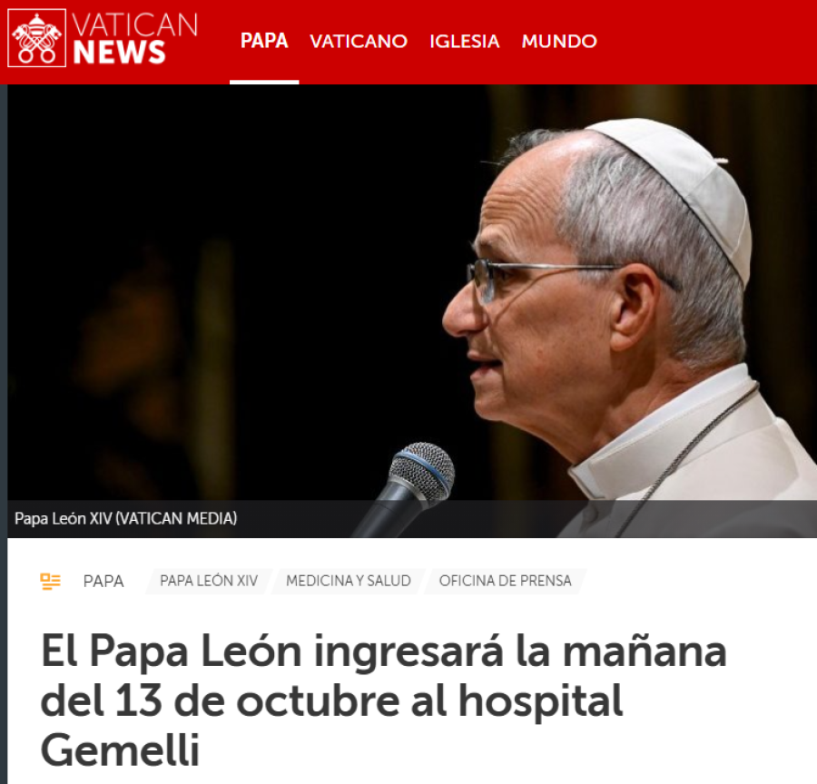 El anuncio de la página oficial del Vaticano.
